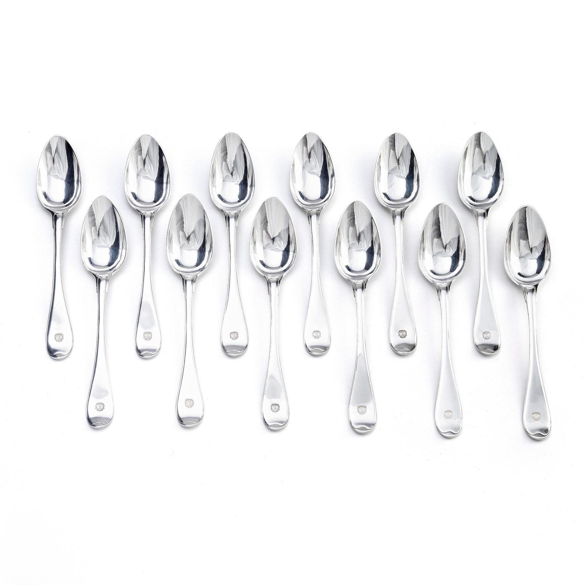 Twelve Swedish 18th century silver spoons, marks of Pehr Zethelius, Stockholm 1794.