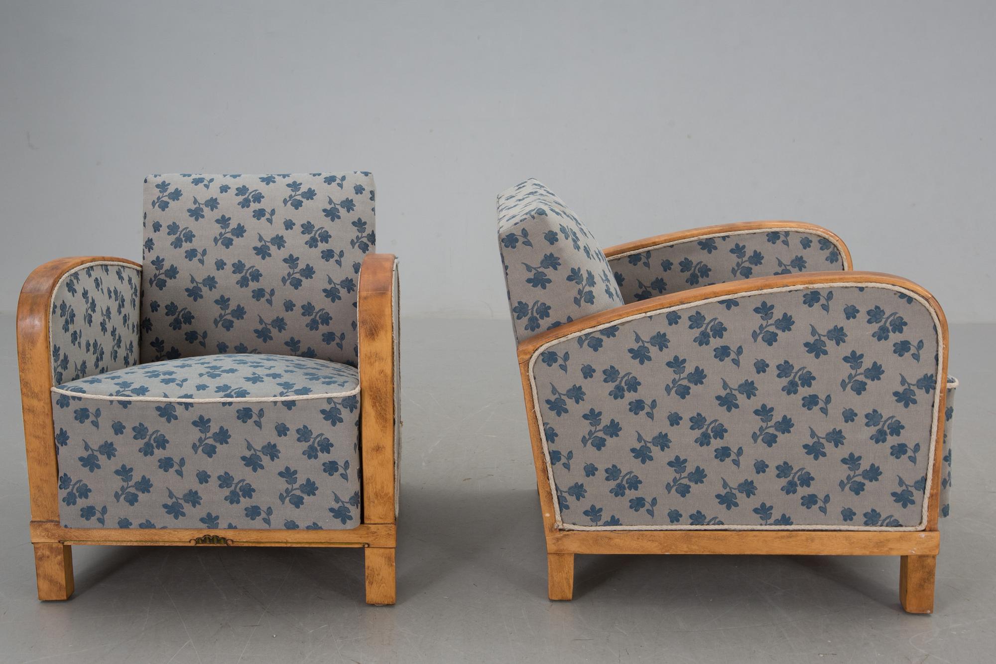 FÅTÖLJER, ett par, art deco, 1900-talets första hälft.