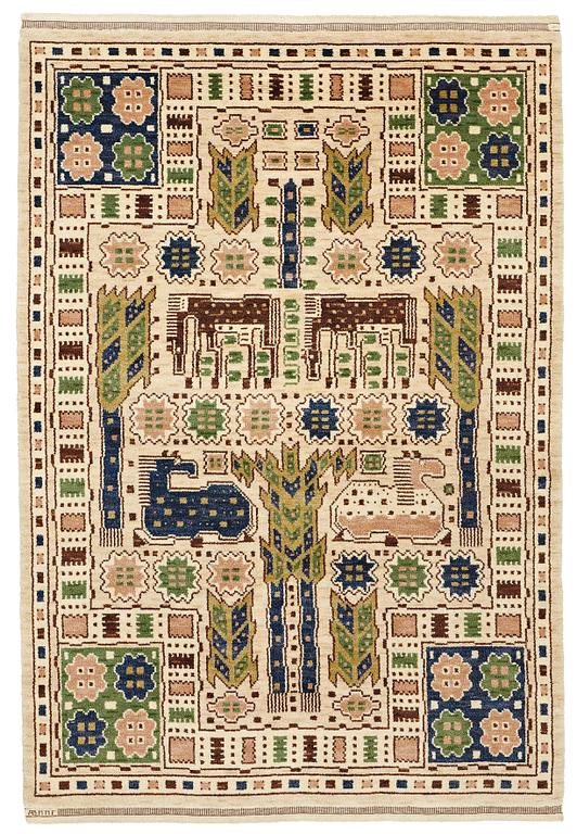 Märta Måås-Fjetterström, A CARPET, "Hästhagen", knotted pile, ca 246 x 165 cm, signed AB MMF.