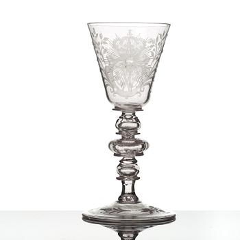 An engraved glass goblet, Kungsholmens glass manufactory, 18th Century.