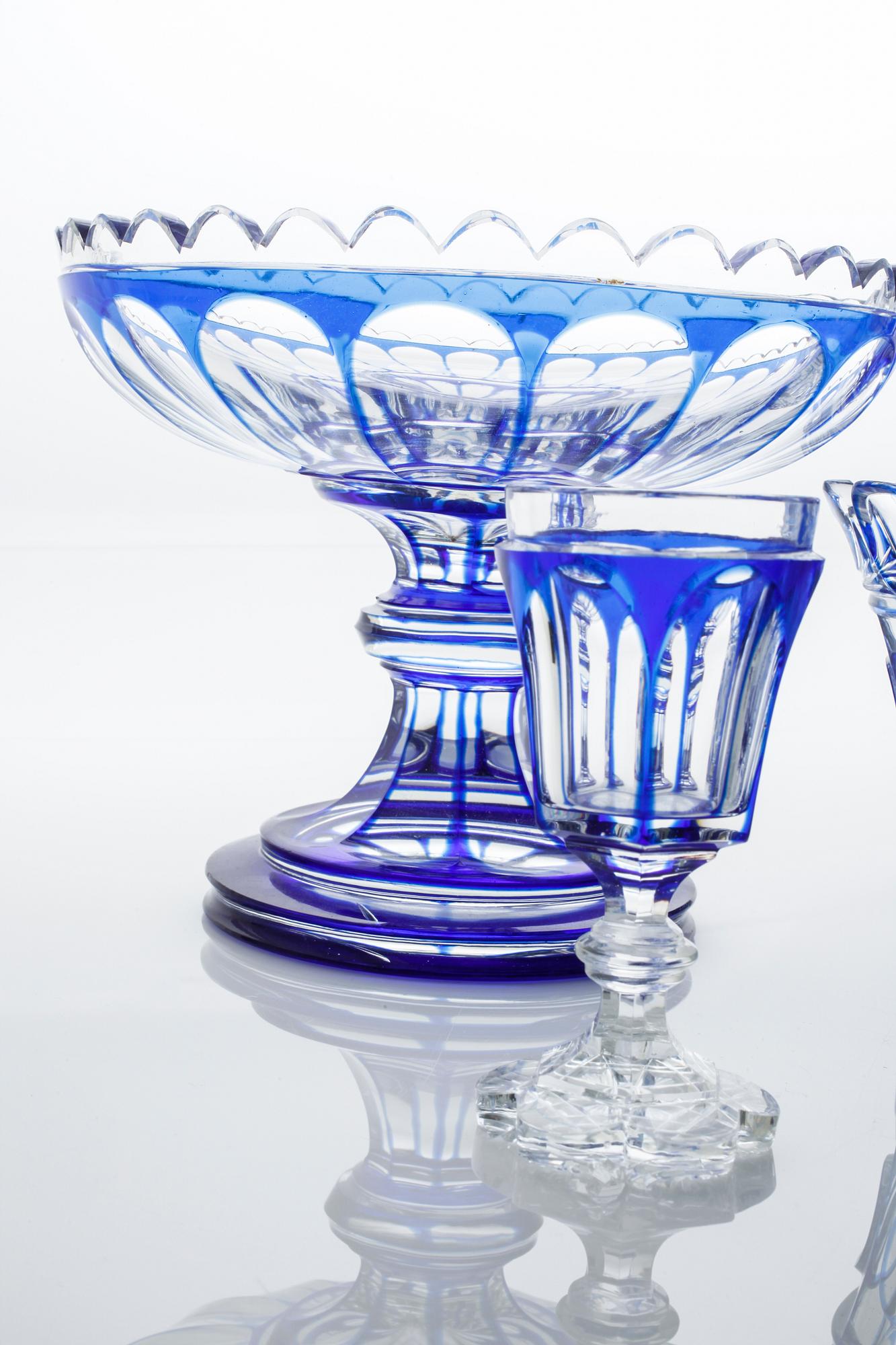 55 pieces of glass tableware, first half of the 20th century.