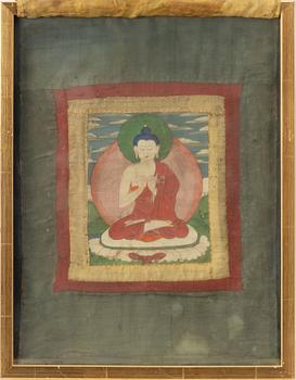 Unidentified artists, Buddhist motifs, four pieces, Tibet, 20th century.