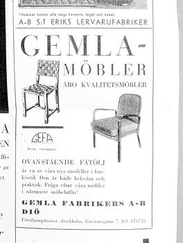 KARMSTOL, möjligen Sigurd Lewerentz, Gemla, 1930/40-tal.