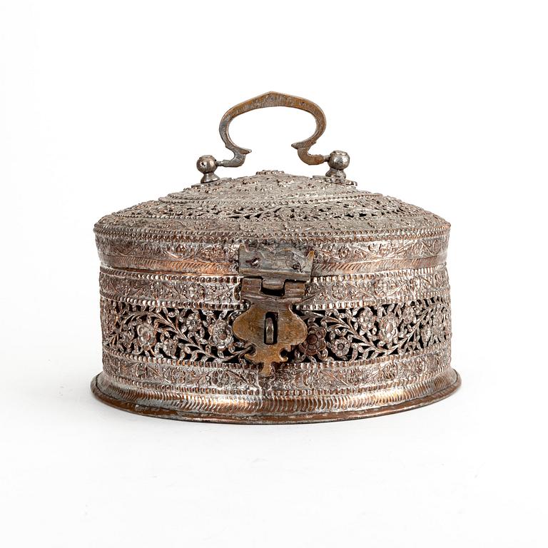 A Betel box, silvered copper, India, early 20th Century.