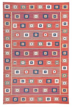 581. CARPET. "Röd Grön Äng". Flat weave. 355,5 x 231,5 cm. Signed AB MMF.