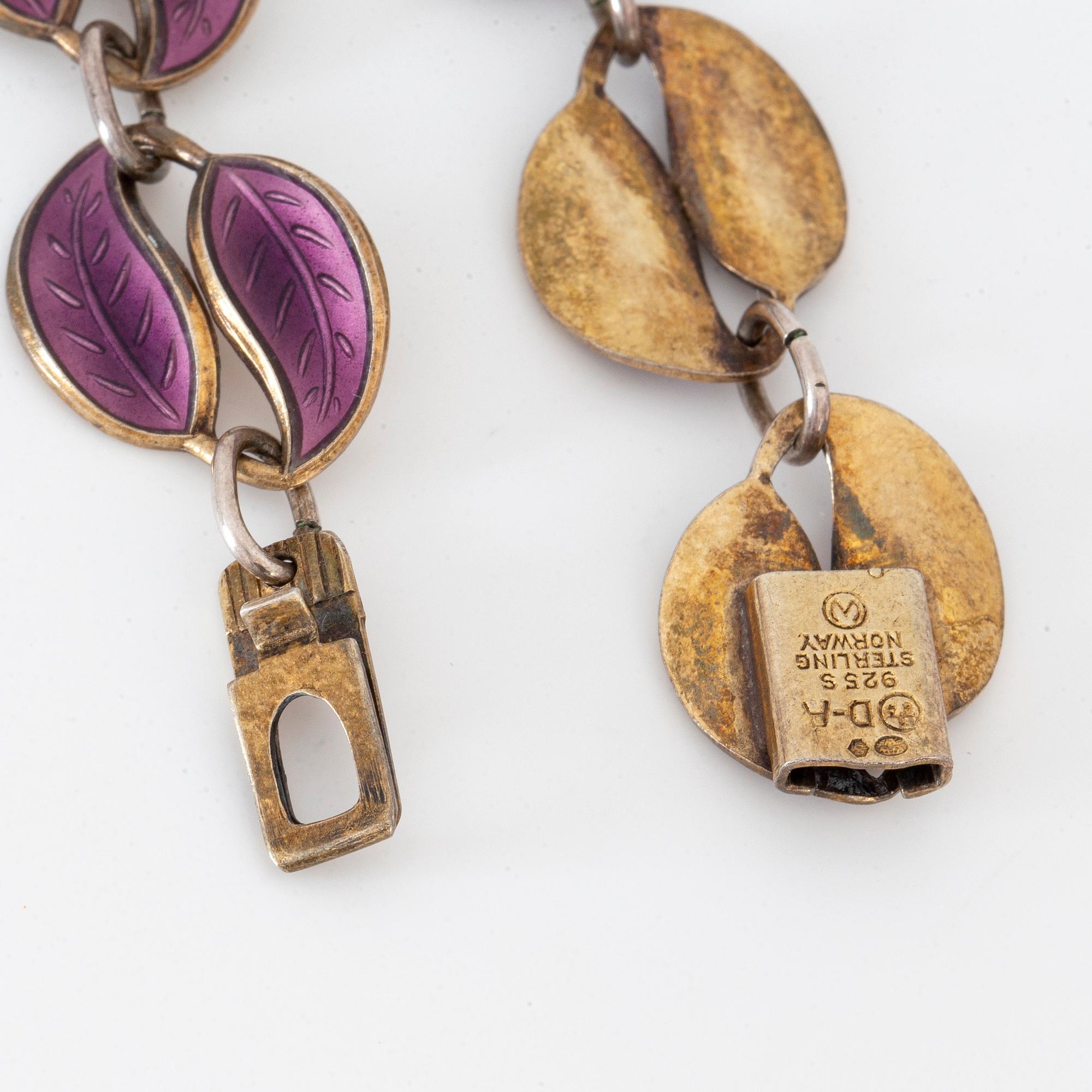 David Andersen sterling silver and purple enamel necklace.