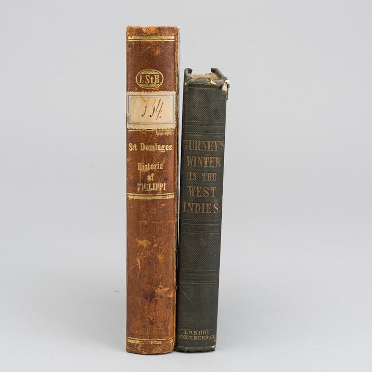 BÖCKER, 2 st "A winter in the west Indies"  av Joseph John Gurney 1841 och Fristaten St. Domingos (Haytis) historia 1833.