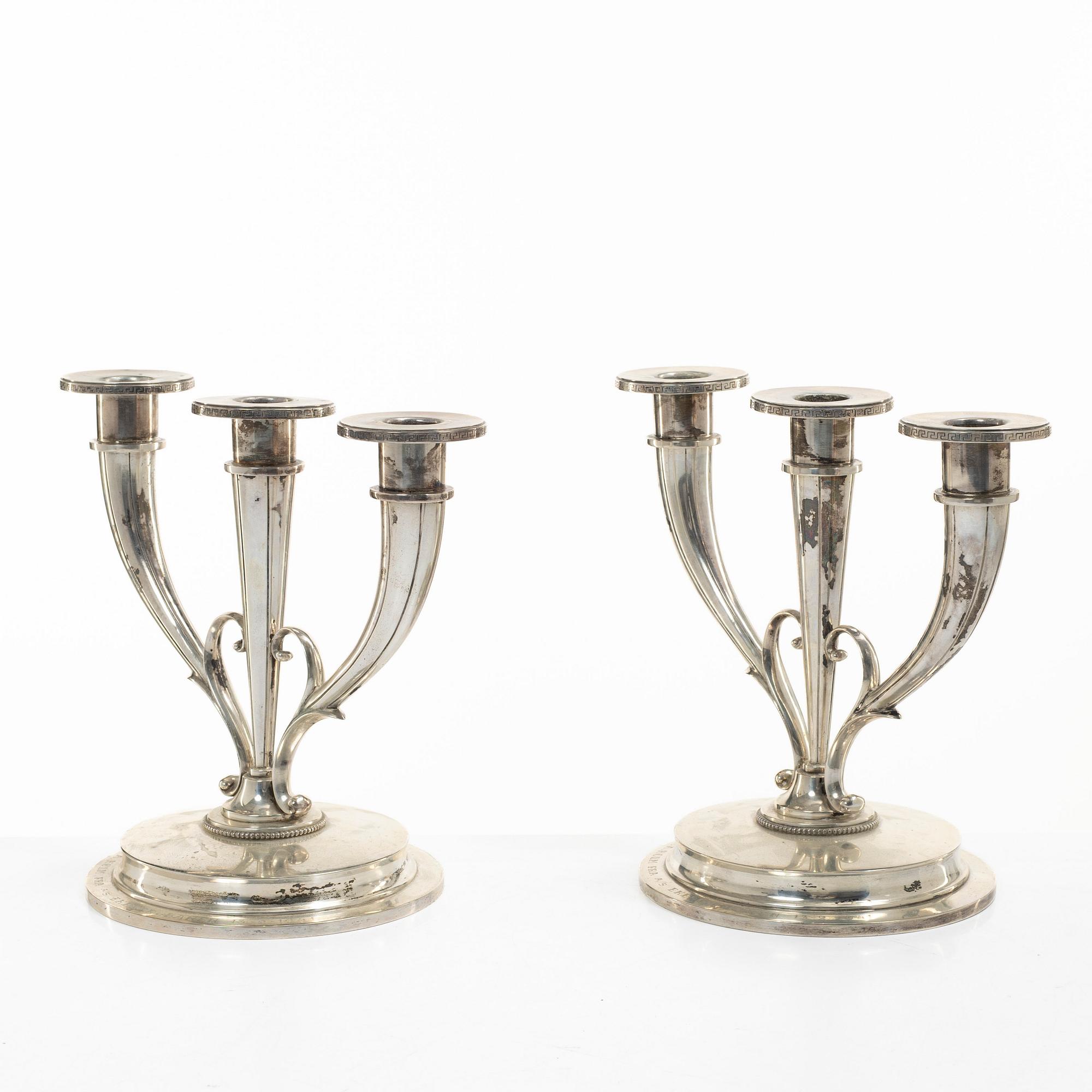 Candelabra, a pair, silver, A Frisch, Norway, first half of the 20th century.