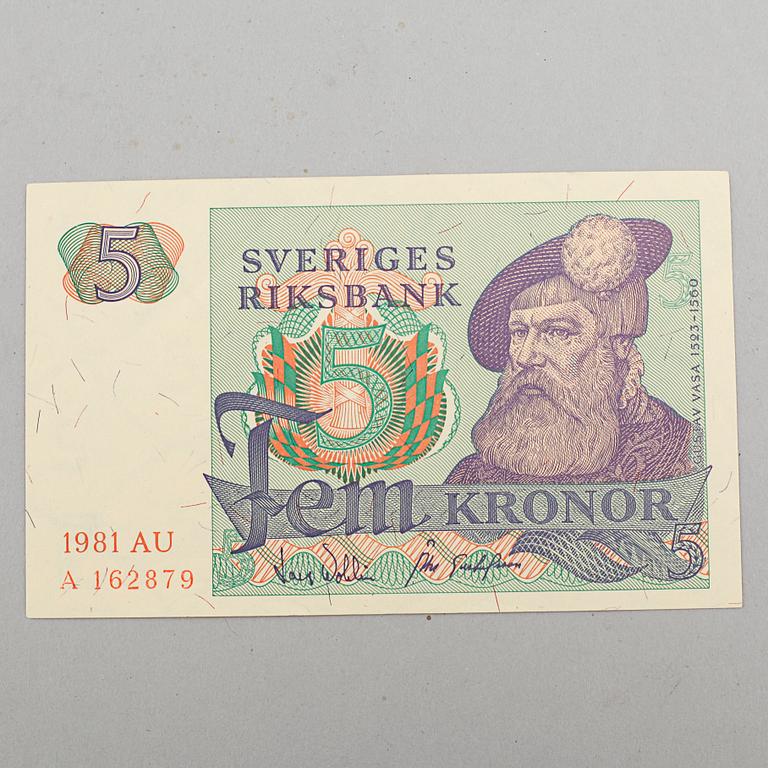 64 5 kronor bills, 1938- 1981.