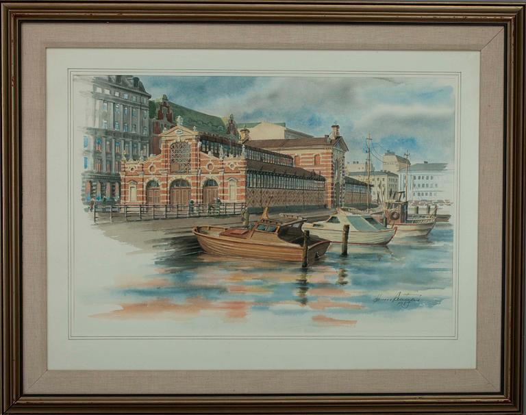 KIMMO PÄLIKKÖ, SALUHALLEN, akvarell, sign. 1983.