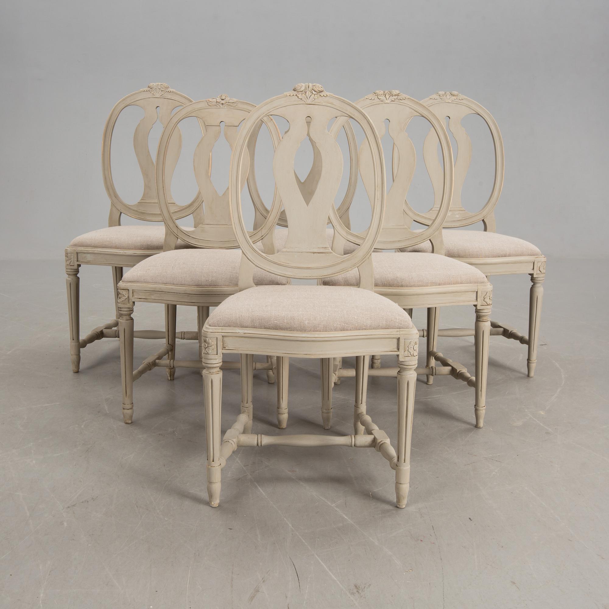 MATSALSMÖBLEMANG, 6+2 delar, gustaviansk stil, 1900-talets andra hälft.