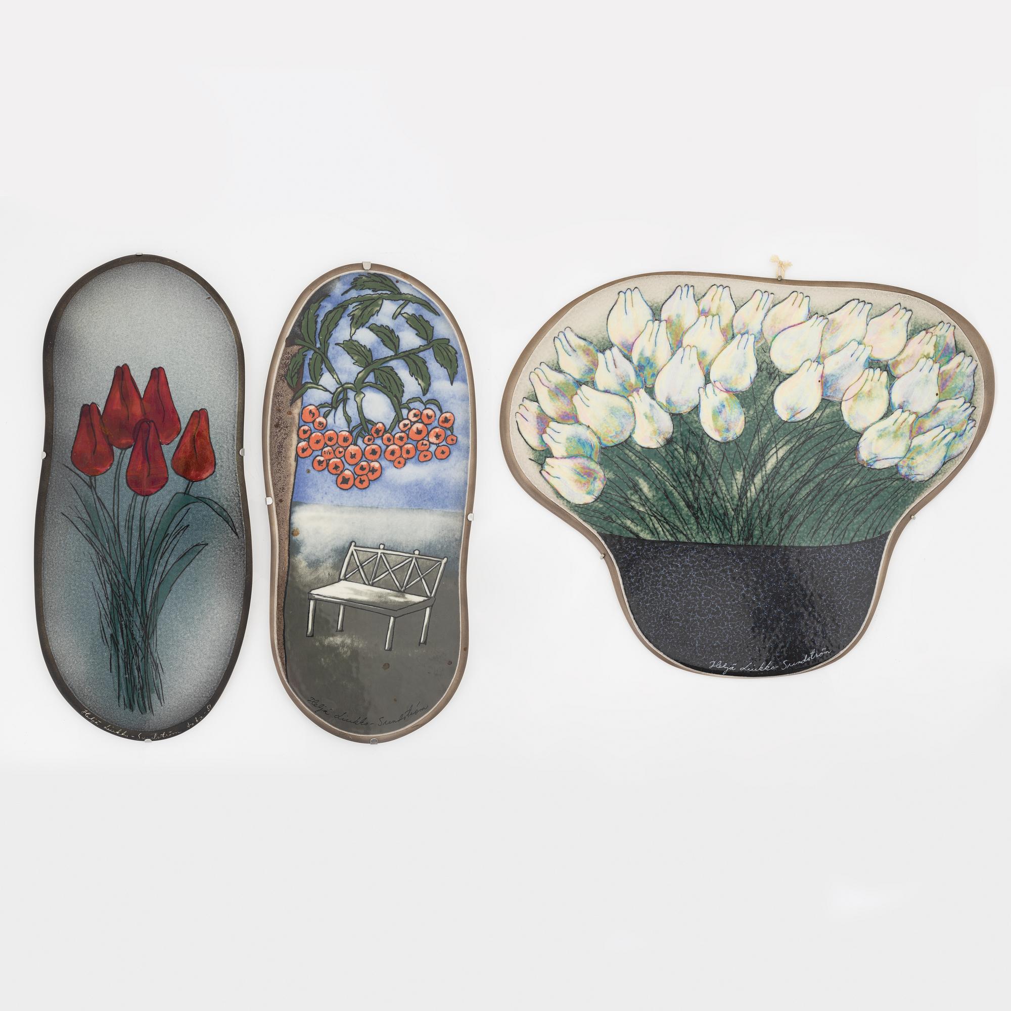 Heljä Liukko-Sundström, three stoneware wall plaques, Arabia 