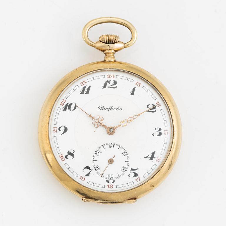 Perfecta, pocket watch, 14K gold, 51,5 mm.