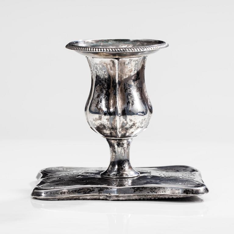 KYNTTILÄNJALKA, hopeaa, Olof Rober Lundgren, Turku 1873.