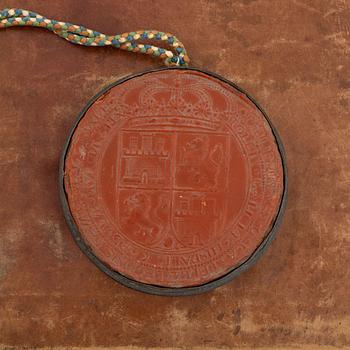 Spanish patent of nobility for the family Sanchez del Bellmont, issued 1742.