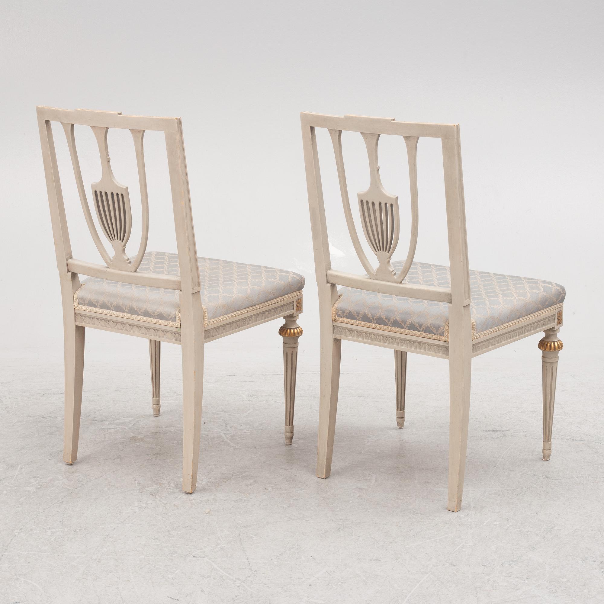 Eight Gustavian style chairs, Sweden, mid20th century/second half of the 20th century.