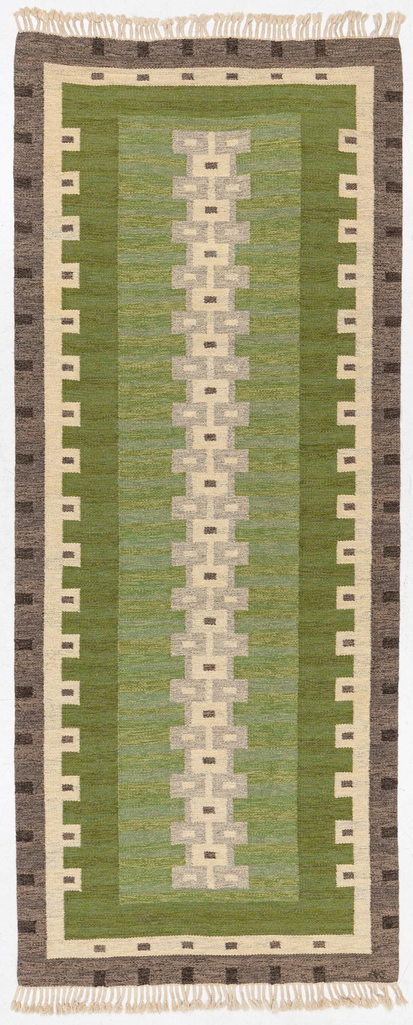 Aina Kånge, a flat weave runner, c 340 x 140 cm, signed AK.