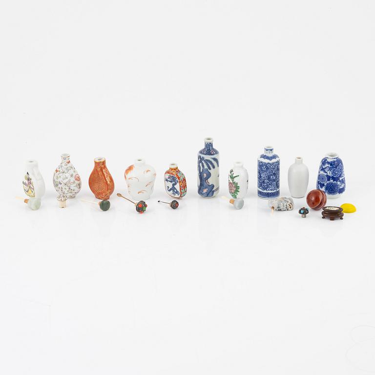 Ten porcelain snuff bottles, China, 20th century.