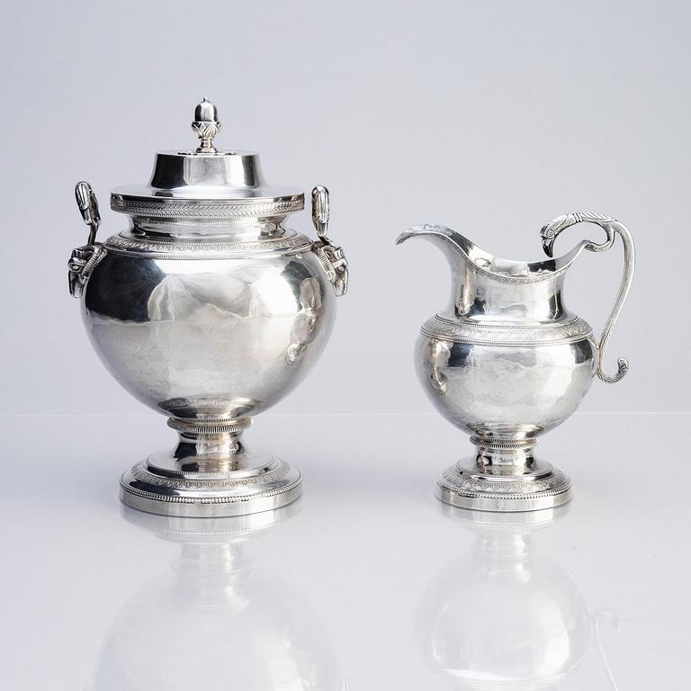 A four-piece silver tea and coffee service, marks of John McMullin, Philadelphia, circa 1820.