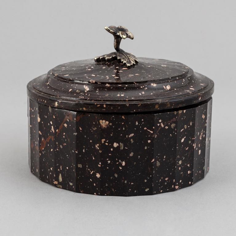 A Swedish Empire 19th century porphyry butter box.