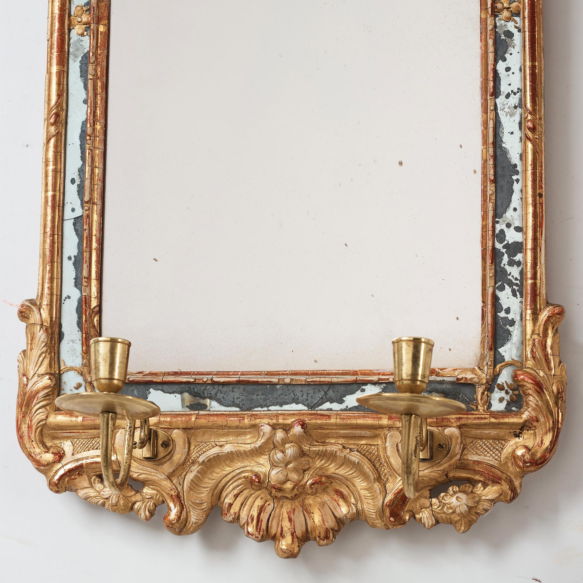 A Swedish Rococo two-light girandole mirror, 1700's.