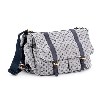 769. LOUIS VUITTON, a blue monogramed textile diaper bag, "Mini Lin Sac a Langer".