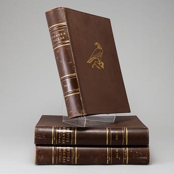 M, W & F VON WRIGHT, bokverk, 3 band, "Svenska fåglar", A. Börtzells tryckeri AB Stockholm, 1927-1929.