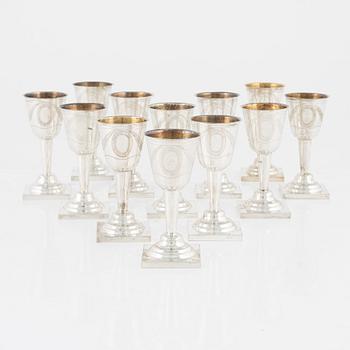 Vinkalkar, 12 st, silver, Svedboms Guldsmeds Ab Hov, Vetlanda, 1963.