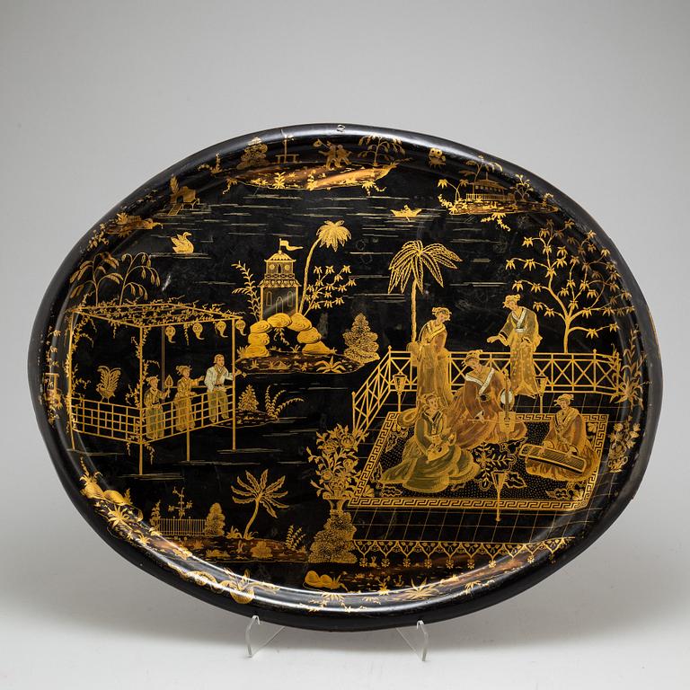 A Chinoiserie metal tray, 19th century.