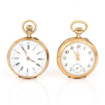 FICKUR, 2st, 14K guld, 1900-talets första hälft. Total vikt med urhus ca 61g.