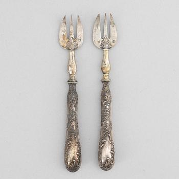 A set of twelve French silver oyster forks, mark of  Felix Malique, Paris, late 19th century.