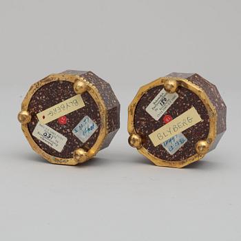 A pair of Swedish 19th century porphyry and gilt bronze salts.