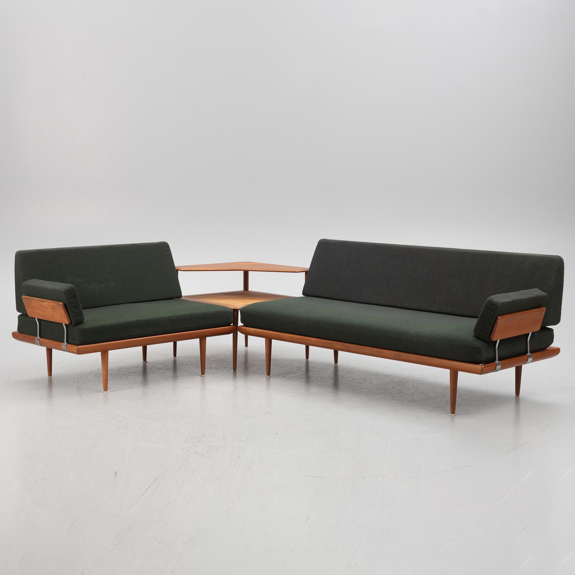Peter Hvidt & Orla Mølgaard  Nielsen, a "Minerva" group with two sofas and a table, France & Son, Denmark, 1960's.