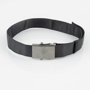 Prada, A grey nylon belt.