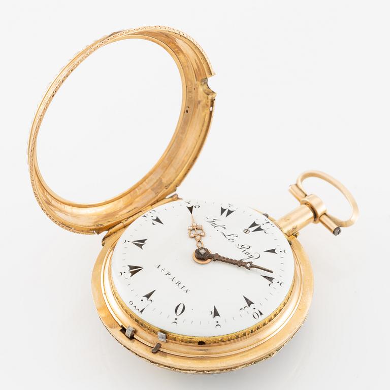 A gold, pearl and enamel Turkish market repeater pocket watch by Julien Le Roy à Paris, early 19th century.