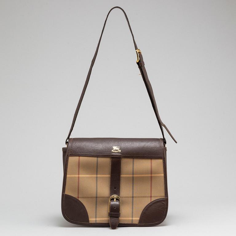 BURBERRY, a plaid canvas and leather cross body bag.