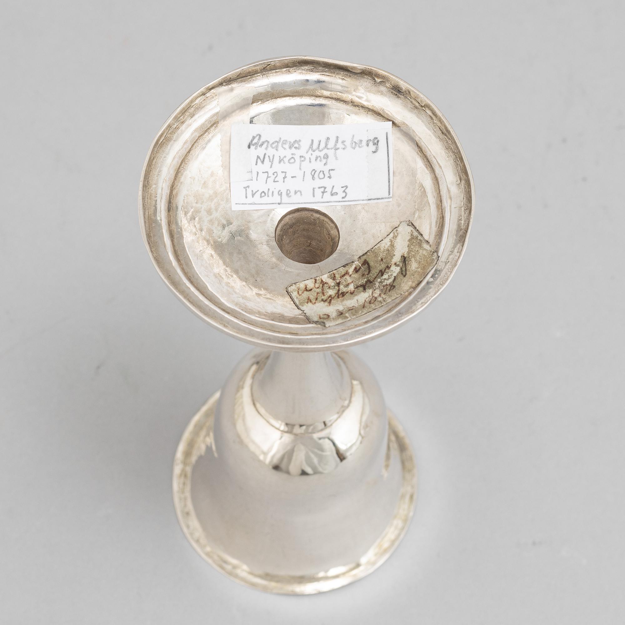 A Swedish 18th / 19th century silver beaker, cup and caster-spoon.