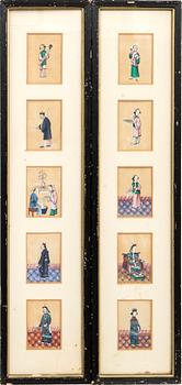 10 paintings on rice paper, China late Qing 1900s.