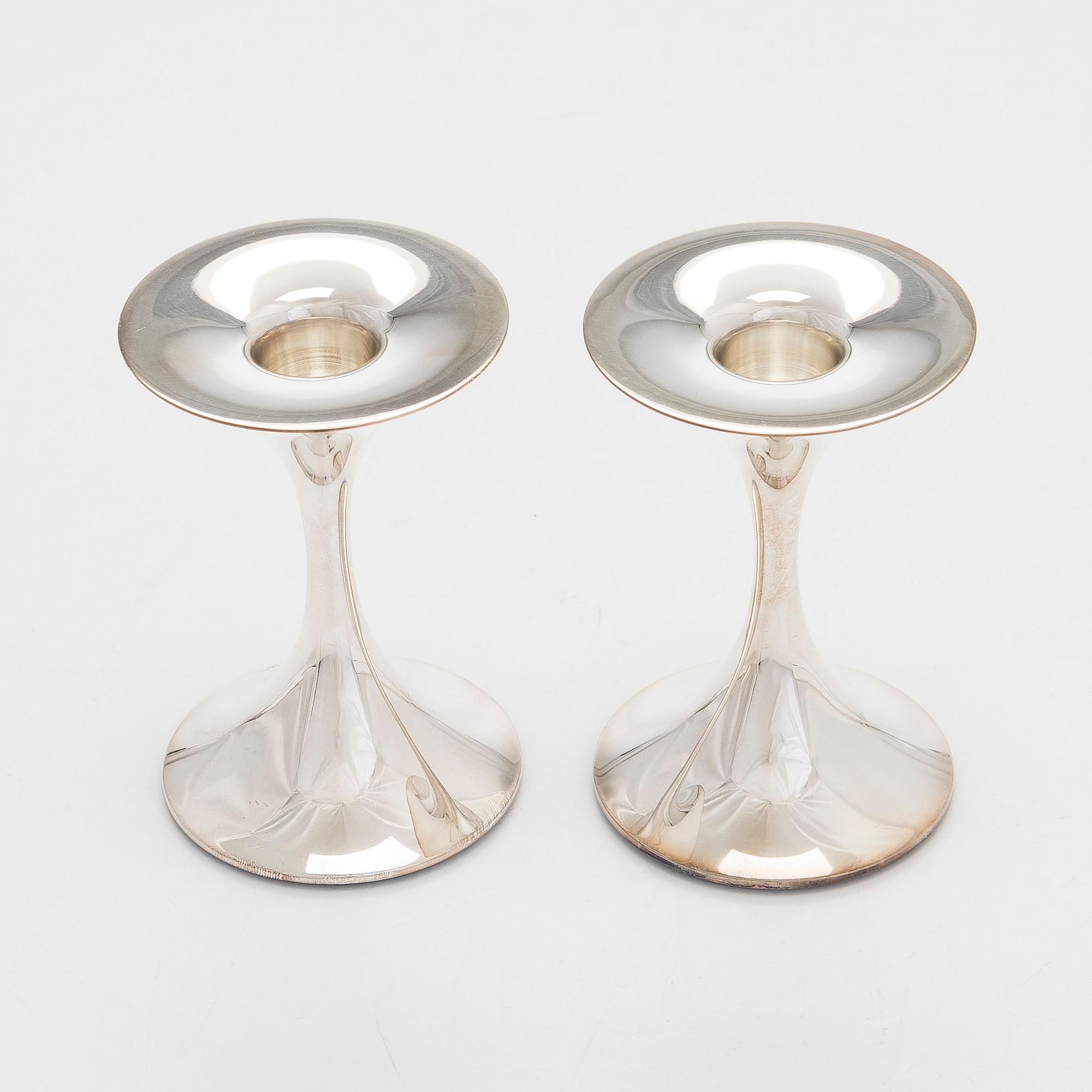 Tapio Wirkkala, a pair of silver 'Trumpet' candlesticks, Kultakeskus, Hämeenlinna 2011.