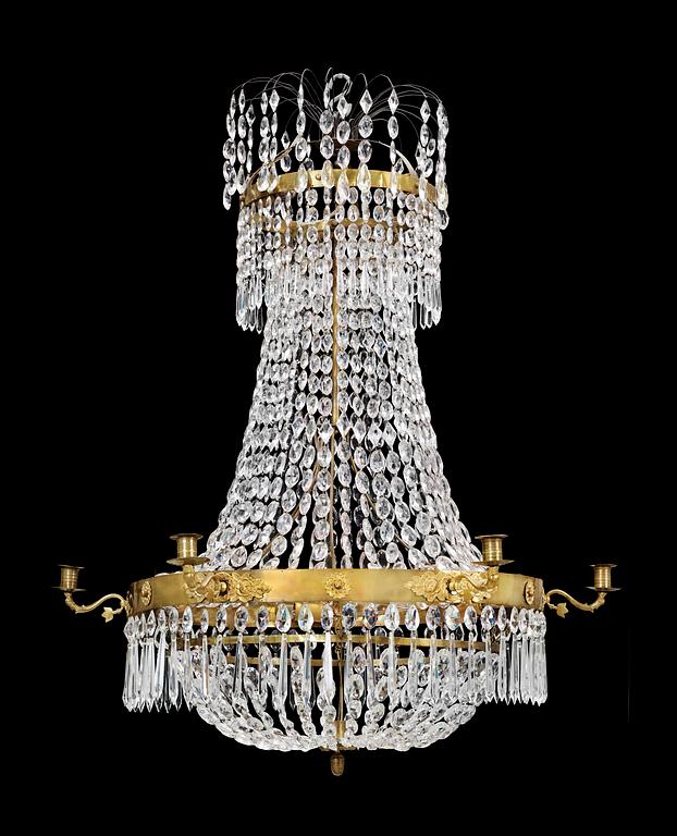 A Swedish Empire seven-light chandelier.