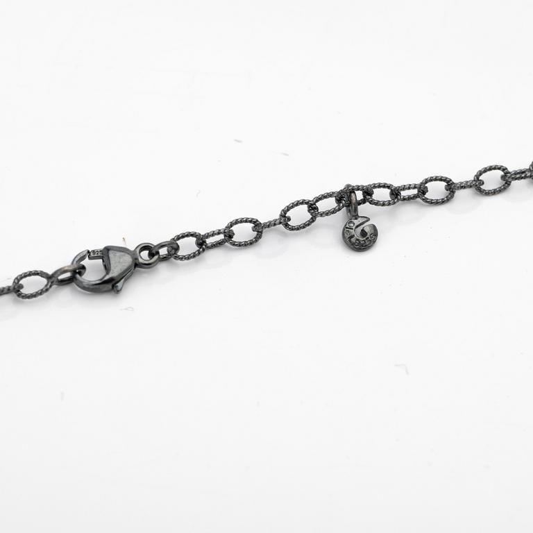 Ole Lynggaard, Chain with pendant, oxidised silver with leaf-shaped pendants, designed by Charlotte Lynggaard.
