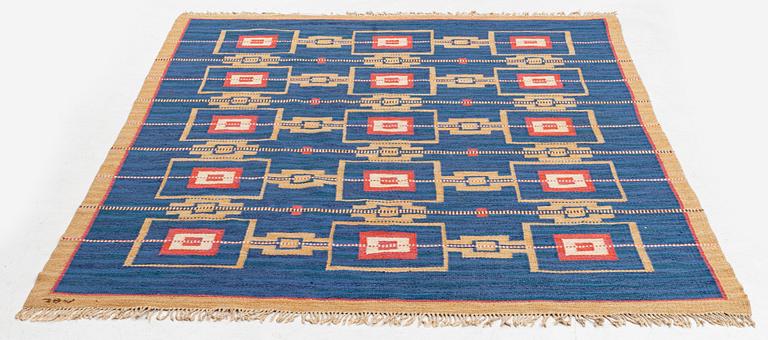 a carpet, flat weave, c 243 x 170 cm, signed JBV (Johanna Brunssons Vävskola).