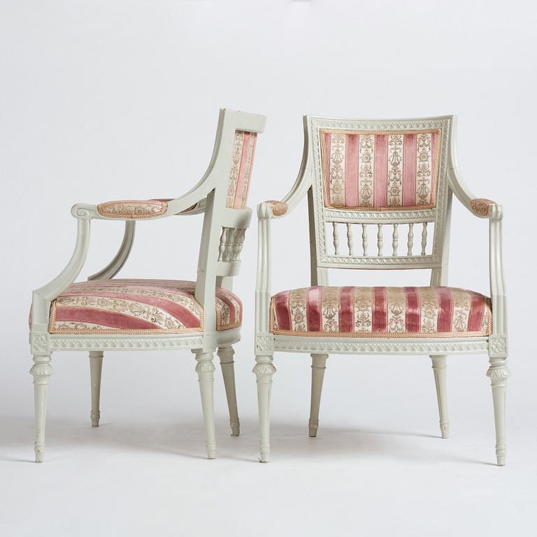 A pair of Gustavian armschairs bu J E Höglander.