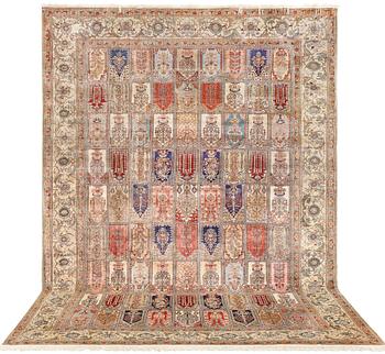 A semi-antique/Old Kaysari, silk and metal thread rug, 288 x 212 cm.