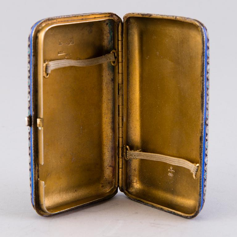 A CIGARETTE CASE, silver (88) and cloisonné enamel, Ovchinnikov, Moscow 1887, Russia.