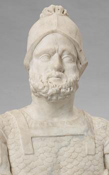 A pair of Swedish Baroque 17th century white marble busts representing Pomona och Mars.