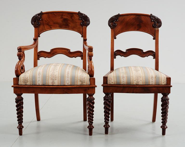 A set of Russian/Baltic late Empire 19th century four armchairs and six chairs.
