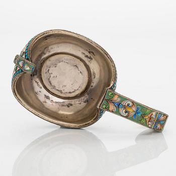 Khlebnikov, a silver-gilt and cloisonné enamel kovsh, Moscow 1908-1917.