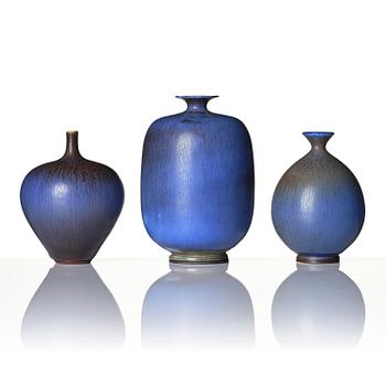 Berndt Friberg, a set of three stoneware vases, Gustavsberg Studio 1965-72.