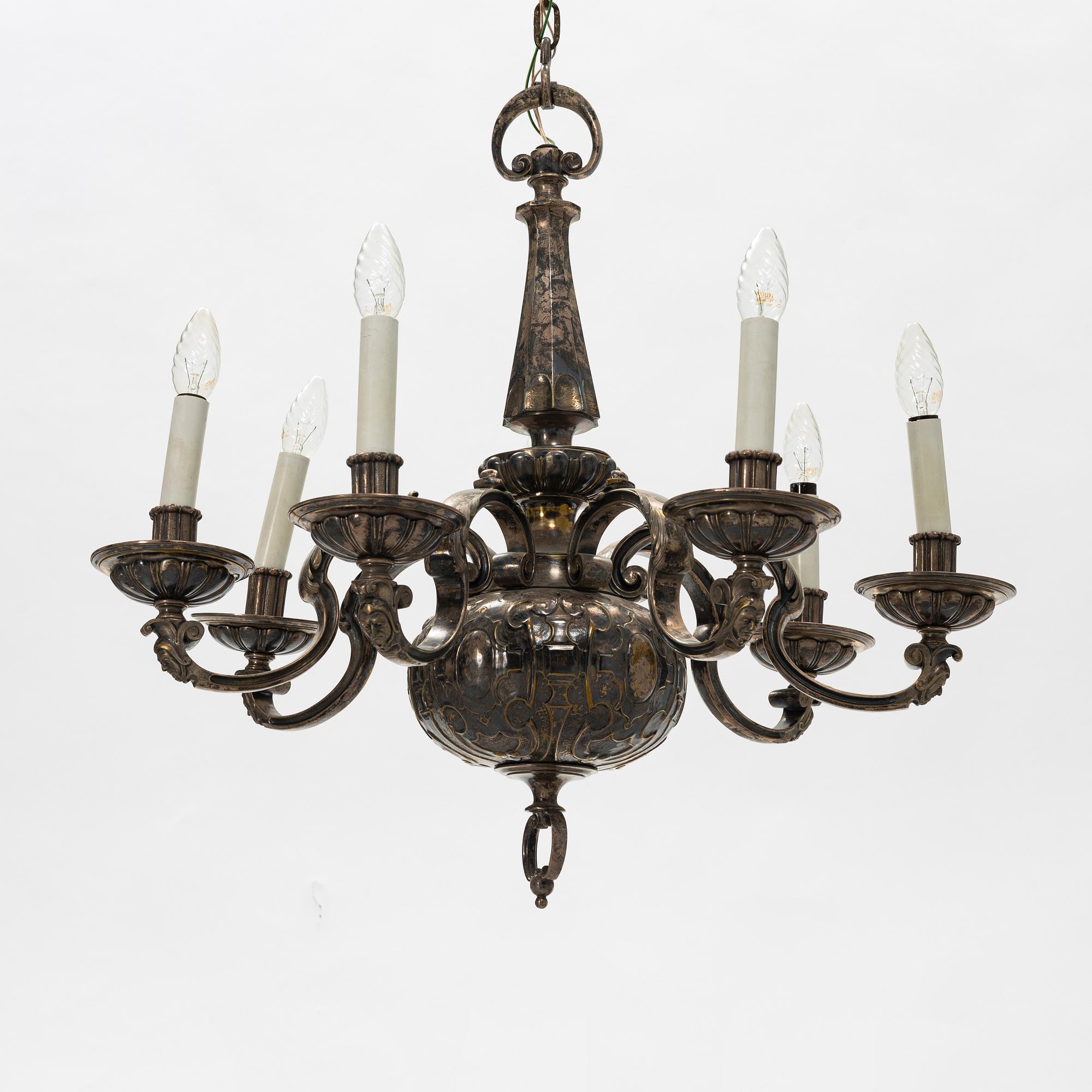 A silver plated chandelier, 1920's.